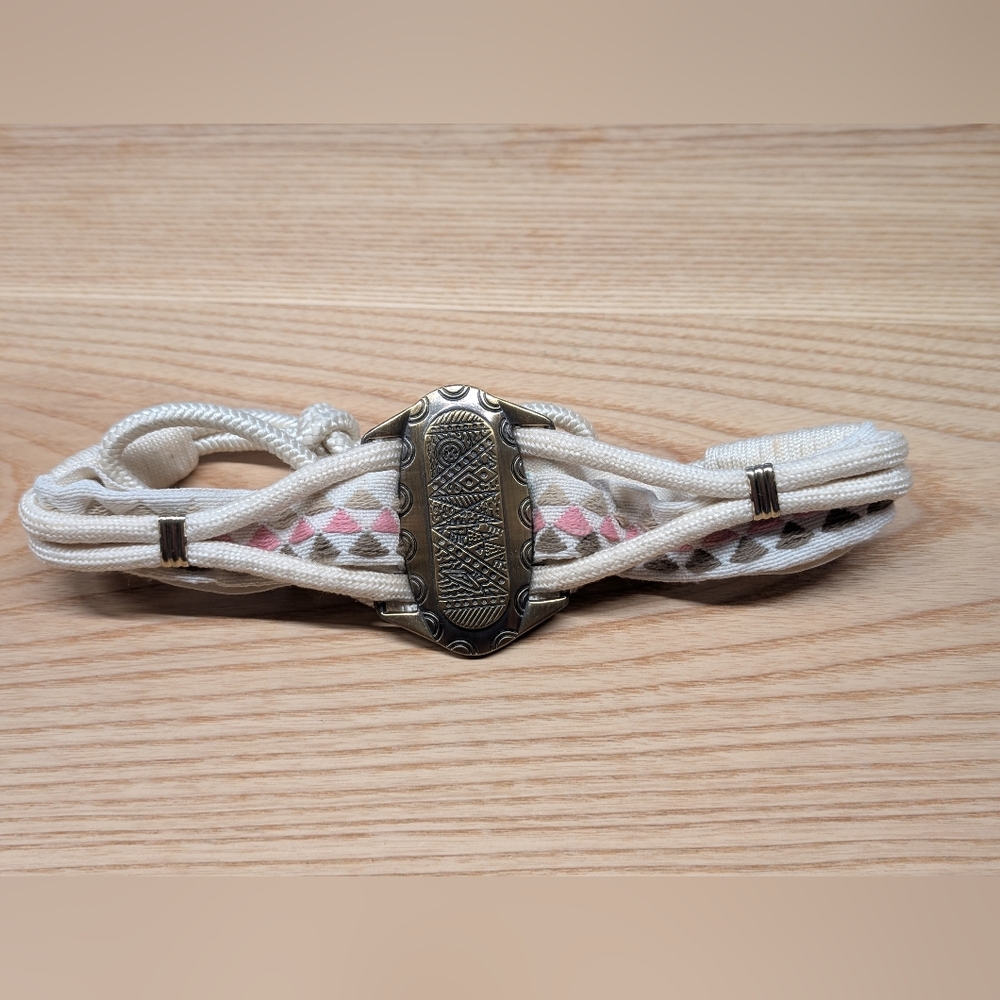 Vintage Rope & Fabric And Metal Cream Belt With Geometric Design
